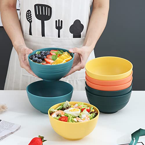 Kyraton Plastic Cereal Bowls 8 Pieces 26 oz, Unbreakable And Reusable Light Weight Bowl For Rice Noodle Soup Snack Salad Fruit BPA Free Dishwasher Safe ( Mutil Color)