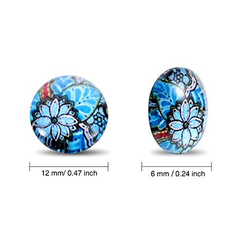 JOVITEC 200 Pieces 12 mm Mixed Color Flower Pattern Mosaic Printed Glass Half Round Crafts Glass Mosaic for Jewelry Making