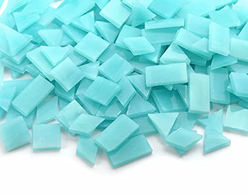 Multi-Color Options, Lanyani 200 Pieces Glass Mosaic Tiles for Crafts,4 Shapes Mixed Colorful Glass Tiles Tiffany Stained Glass Pieces for Mosaic,Robins Egg Blue