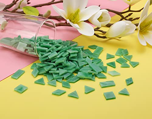 Lanyani Glass Mosaic Tiles for Art Crafts,4 Shapes Mixed Colorful Glass Tiles Tiffany Stained Glass Pieces,200 Pieces,Square/Rectangle/Diamond/Triangle,Seagrass