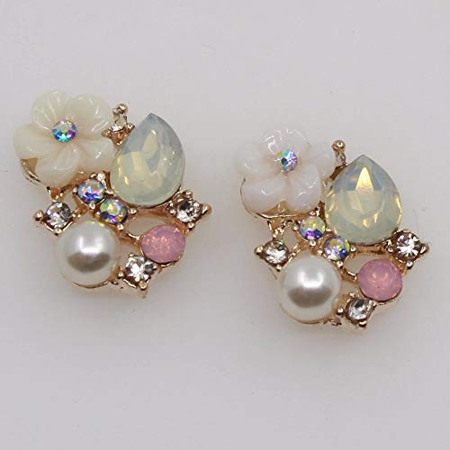 Worlds 10PC Five-Petal Flowe Rhinestone Pearl Flatback Alloy Buttons Wedding Decoration DIY Clothing Scrapbooking Crafts Accessories 19mmX14mm