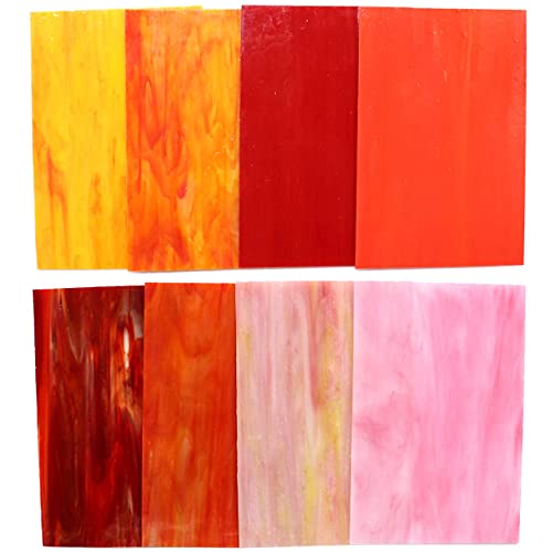 LITMIND 8 Sheets Red Stained Glass Variety Pack, 4 x 6 inch Mosaic Tiles Glass for Crafts, Art Glass Pack, Mixed Colors and Patterns (Shades of Red)