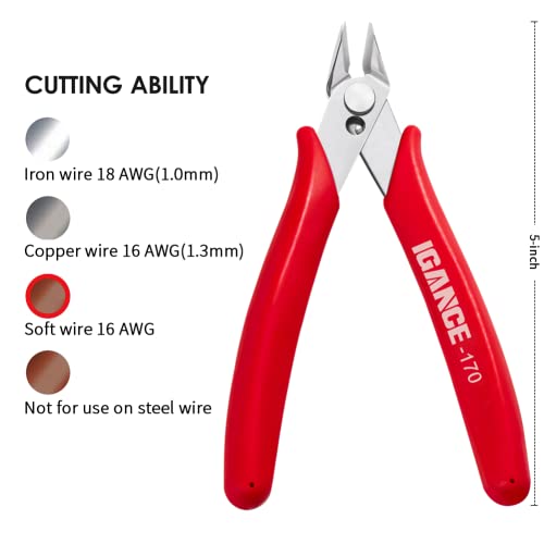 IGAN-170 Wire Cutters, Precision Electronics Flush Cutter, One of the Strongest and Sharpest Side Cutting pliers with an Opening Spring, Ideal for Ultra-fine Cutting Needs.