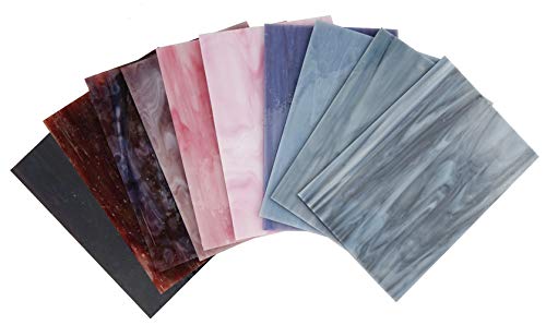 Lanyani(10 Sheets)Variety Stained Glass Sheets 4 x 6 inch Opal Art Glass Pack Tiffany Glass, Mixed Textures