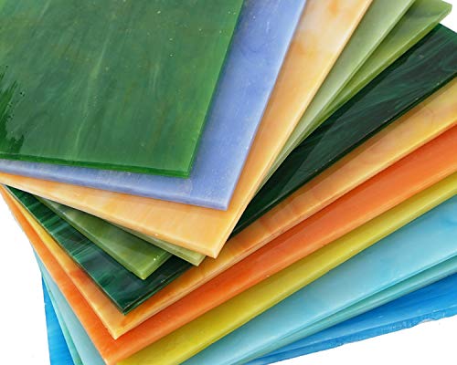 Lanyani (10 Sheets) Variety Stained Glass Sheets Pack, 4 x 6 inch Large Cathedral Glass Mosaic Tiles for Crafts, Mixed Opaque
