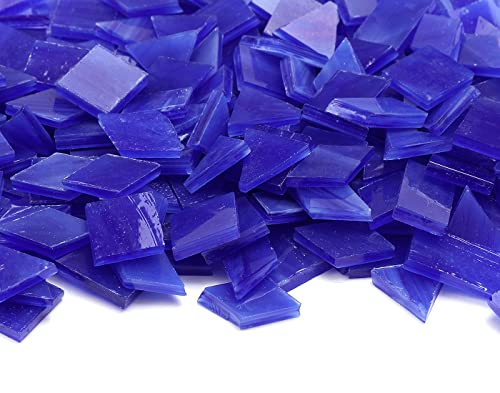 Lanyani Glass Mosaic Tiles for Art Crafts,4 Shapes Mixed Tiffany Stained Glass Pieces,200 Pieces,Square/Rectangle/Diamond/Triangle,Royal Blue
