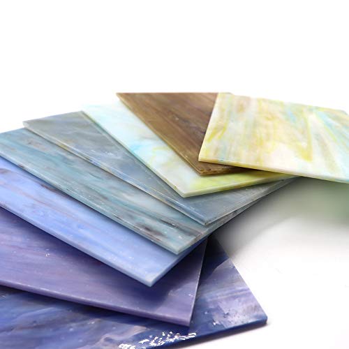 LITMIND 8 Sheets Stained Glass Variety Pack, 4 x 6 inch Mosaic Glass and Art Glass Pack for Crafts, Mixed Colors and Patterns (Blue & Green)