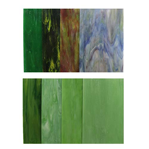 LITMIND 8 Sheets Mosaic Tiles Glass for Crafts, 4 x 6 inch Green Stained Glass Sheets Variety and Art Glass Pack, Mixed Colors and Patterns (Shades of Green)