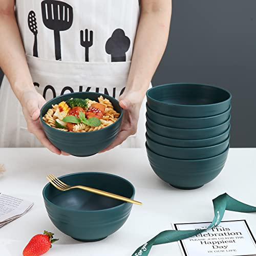 Kyraton Plastic Cereal Bowls 8 Pieces 26 oz, Unbreakable And Reusable Light Weight Bowl For Rice Noodle Soup Snack Salad Fruit BPA Free Dishwasher Safe (Dark Green)