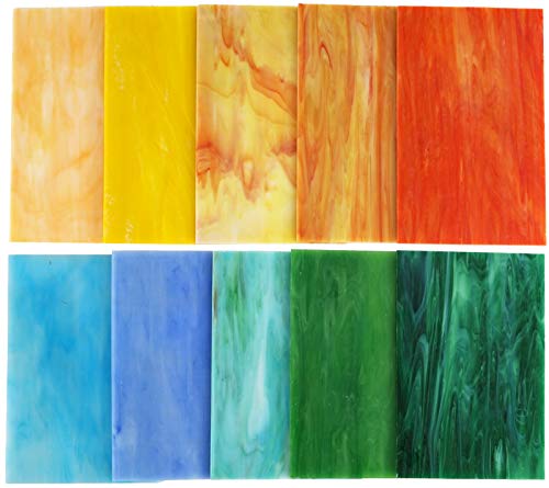 Lanyani (10 Sheets) Variety Stained Glass Sheets Pack, 4 x 6 inch Large Cathedral Glass Mosaic Tiles for Crafts, Mixed Opaque