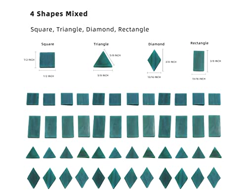 Multi-Color Options, Lanyani 200 Pieces Glass Mosaic Tiles for Crafts,4 Shapes Mixed Colorful Glass Tiles Tiffany Stained Glass Pieces for Mosaic,Turquoise