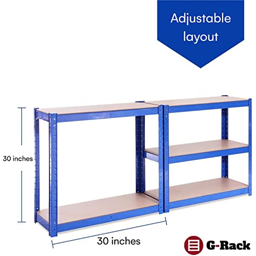 Garage Shelving Units: 59” x 30” x 12” | Heavy Duty Racking Shelves for Storage - 2 Bay, Blue 5 Tier (386lbs Per Shelf), 1929lbs Capacity | 5 Year Warranty