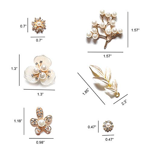 12Pcs Rhinestone Pearl Embellishments,Pearl Flower Buttons Brooch Alloy Pendants for Jewelry Making, Wedding DIY Supplies, Clothes, Bags, Shoes and Sew Craft Projects