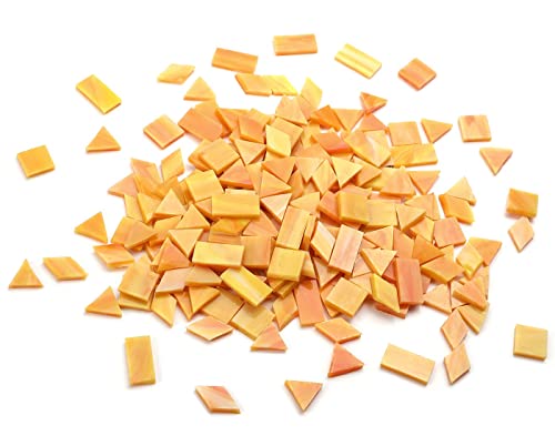 Multi-Color Options, Lanyani 200 Pieces Glass Mosaic Tiles for Crafts,4 Shapes Mixed Colorful Glass Tiles Tiffany Stained Glass Pieces for Mosaic,Pumpkin Orange