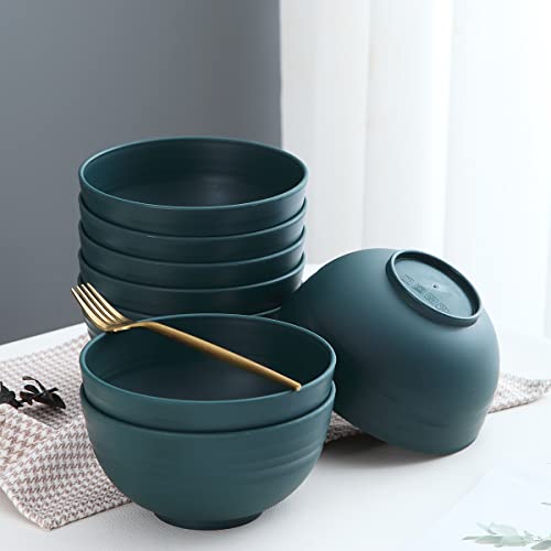 Kyraton Plastic Cereal Bowls 8 Pieces 26 oz, Unbreakable And Reusable Light Weight Bowl For Rice Noodle Soup Snack Salad Fruit BPA Free Dishwasher Safe (Dark Green)