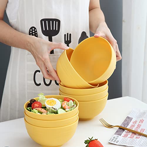 Kyraton Plastic Cereal Bowls 8 Pieces 26 oz, Unbreakable And Reusable Light Weight Bowl For Rice Noodle Soup Snack Salad Fruit BPA Free Dishwasher Safe (Gold Yellow)