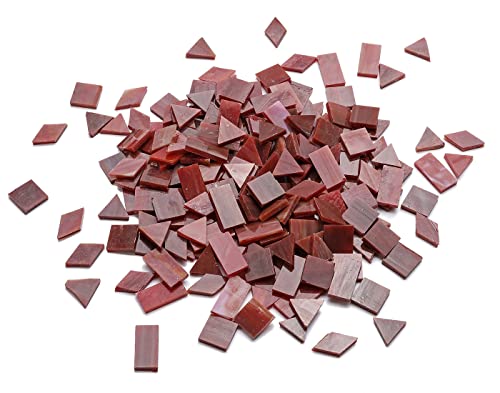 Lanyani Glass Mosaic Tiles for Art Crafts,4 Shapes Mixed Tiffany Stained Glass Pieces,200 Pieces (Red-1)
