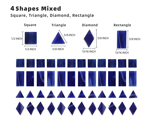 Lanyani Glass Mosaic Tiles for Art Crafts,4 Shapes Mixed Tiffany Stained Glass Pieces,200 Pieces (Blue-1)