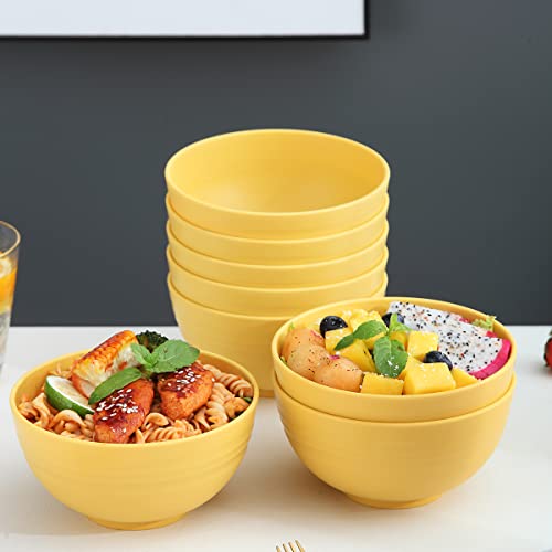 Kyraton Plastic Cereal Bowls 8 Pieces 26 oz, Unbreakable And Reusable Light Weight Bowl For Rice Noodle Soup Snack Salad Fruit BPA Free Dishwasher Safe (Gold Yellow)