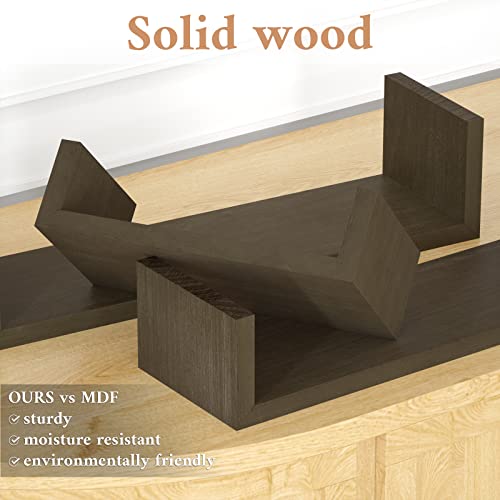 SRIWATANA Floating Shelves Wall Mounted, Solid Wood Wall Shelves Set of 3, Light Brown