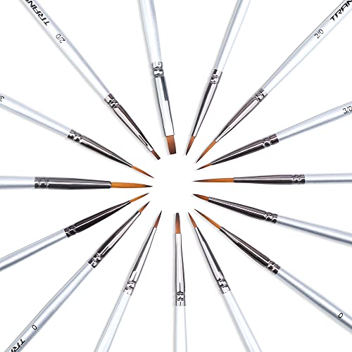 Transon Fine Detail Paint Brush Set 15pcs for Miniature Models Craft Painting Body Painting with Acrylic Gouache Watercolor Tempera and Oil Paint