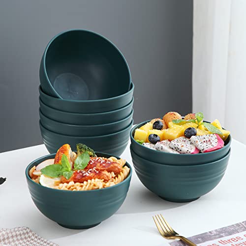 Kyraton Plastic Cereal Bowls 8 Pieces 26 oz, Unbreakable And Reusable Light Weight Bowl For Rice Noodle Soup Snack Salad Fruit BPA Free Dishwasher Safe (Dark Green)