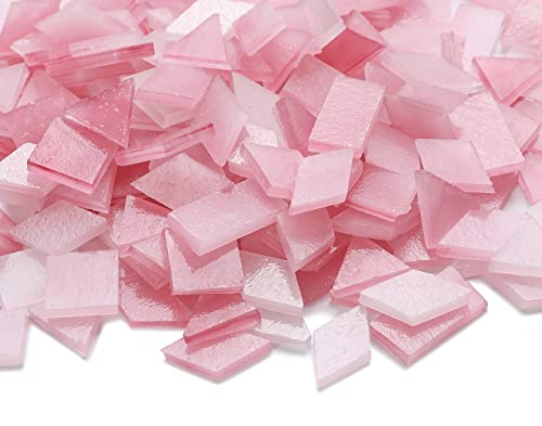 Lanyani Glass Mosaic Tiles for Art Crafts,4 Shapes Mixed Tiffany Stained Glass Pieces,200 Pieces (Dark Pink)