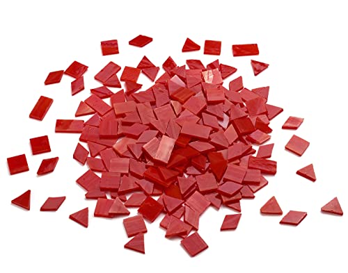 Lanyani 200 Pieces Glass Mosaic Tiles for Crafts,4 Shapes Mixed Colorful Tiffany Stained Glass Pieces,Square/Rectangle/Diamond/Triangle,Dark Red