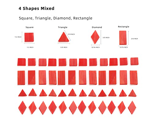 Lanyani 200 Pieces Glass Mosaic Tiles for Crafts,4 Shapes Mixed Colorful Tiffany Stained Glass Pieces,Square/Rectangle/Diamond/Triangle,Fire Red
