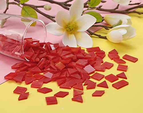 Lanyani 200 Pieces Glass Mosaic Tiles for Crafts,4 Shapes Mixed Colorful Tiffany Stained Glass Pieces,Square/Rectangle/Diamond/Triangle,Dark Red