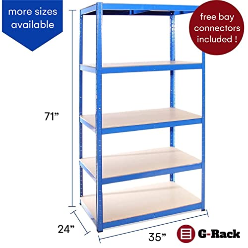 Garage Shelving Units - 71" H x 35" L x 24" W - Heavy Duty Racking - Shelves for Storage -1 Bay - Blue - 5 Tier - 2000LB Capacity (400LB Per Shelf) - Workshop, Shed, Office - 5 Year Warranty