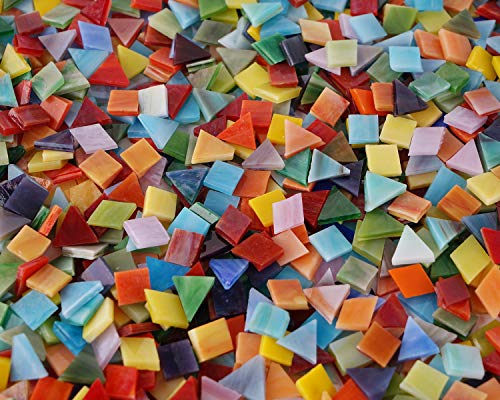 Lanyani 1600 Pieces/2.2 Pounds Vibrant Mixed Glass Mosaic Tiles for Crafts Cathedral Stained Glass Pieces - Assorted Colors and Shapes-Great Value Pack, Opaque