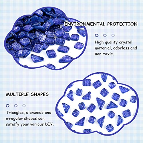 Swpeet 1 Pound Sapphire Blue Shine Crystal Series Mosaic Tiles Assortment Kit, Square and Triangle Genuine Mosaic Tiles Glitter Crystal Mosaic Perfect for Home Decoration Crafts - Mosaic Tiles X