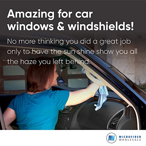 Microfiber Glass Cleaning Cloths | Streak Free Windows & Mirrors | Lint Free Towels | Car Windows Wipes | Polishing Rags | Machine Wash- Blue, Green (8 Pack)