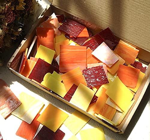 Lanyani Stained Glass Sheets Pieces, Glass Mosaics Tiles for Artwork and Crafts Art Projects, 35oz Value Pack, Flame