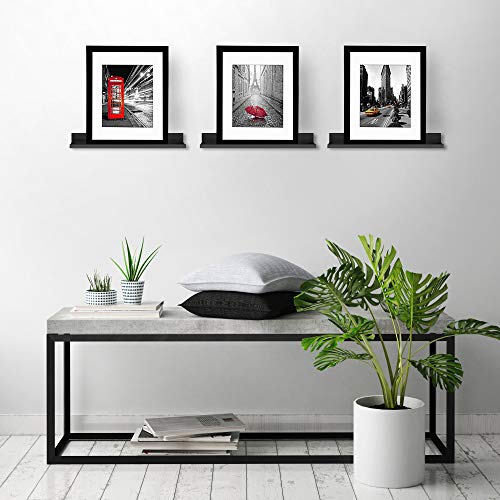 Americanflat 14 Inch Floating Shelves for Wall - Black Composite Wood Shelves for Bedroom, Living Room, Bathroom & Kitchen - Wall Mounted - Pack of 3