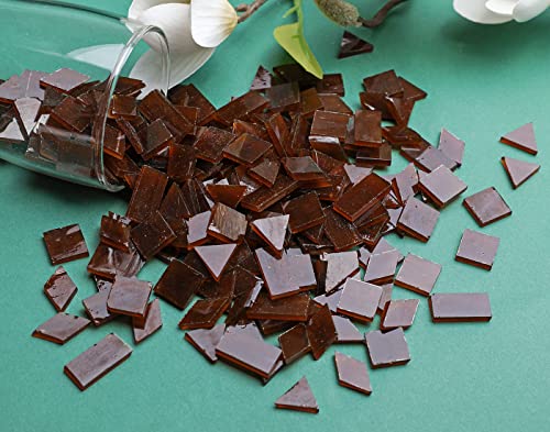 Lanyani Glass Mosaic Tiles for Art Crafts,4 Shapes Mixed Tiffany Stained Glass Pieces,200 Pieces (Honey)