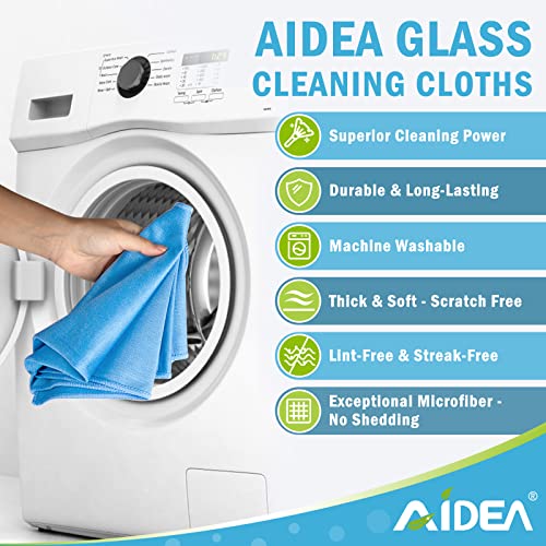 AIDEA Microfiber Glass Cleaning Cloths-8PK, Lint Free Streak Free, Quickly Clean Windows, Glass, Mirrors, Windshields, Stainless Steel, Blue-14”×16”