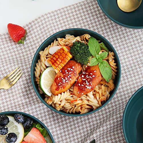 Kyraton Plastic Cereal Bowls 8 Pieces 26 oz, Unbreakable And Reusable Light Weight Bowl For Rice Noodle Soup Snack Salad Fruit BPA Free Dishwasher Safe (Dark Green)