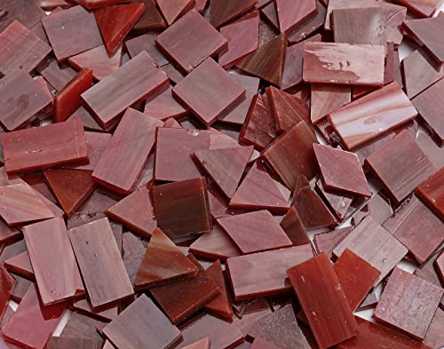 Lanyani Glass Mosaic Tiles for Art Crafts,4 Shapes Mixed Tiffany Stained Glass Pieces,200 Pieces (Red-1)