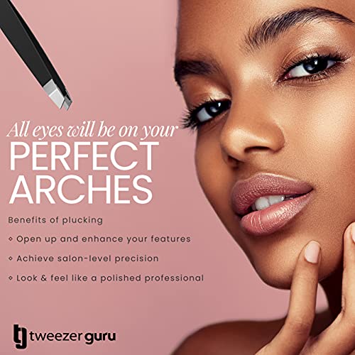 Tweezer Guru Tweezers for Eyebrows - 1 Pack Slant Tip Professional Stainless Steel Eyebrow Tweezers for Women & Men - Great Precision on Brow, Facial Hair & Ingrown Hair (Bright Pink)