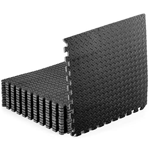 ProsourceFit Puzzle Exercise Mat ½”, EVA Foam Interlocking Tiles Protective Flooring for Gym Equipment and Cushion for Workouts , 48 Square Feet, Black (pack of 12)