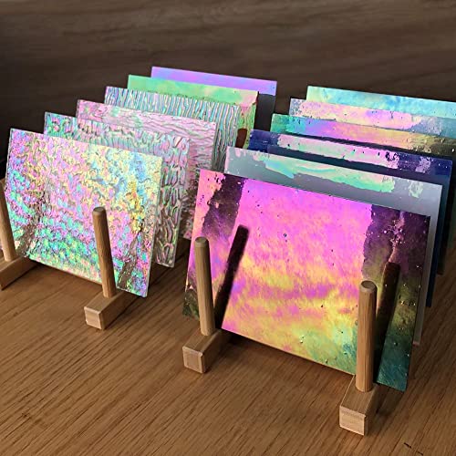 LITMIND 12 Sheets Iridescent Glass Stained Glass Sheets, 4x6 inch Glass Mosaic Tiles for Crafts, Cathedral Art Glass Pack, Assorted Colors (Iridized Opaque & Translucent Textures) - Iridescent Mixed