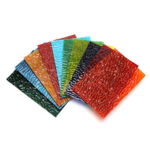 Lanyani (10 Sheets) Variety Textured Stained Glass Sheets Pack, 4 x 6 inch Large Cathedral Glass Mosaic Tiles for Crafts, Mixed Opaque&Transparent