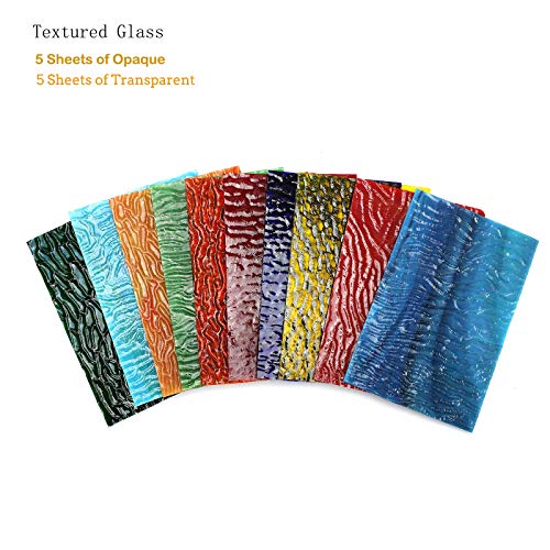 Lanyani (10 Sheets) Variety Textured Stained Glass Sheets Pack, 4 x 6 inch Large Cathedral Glass Mosaic Tiles for Crafts, Mixed Opaque&Transparent