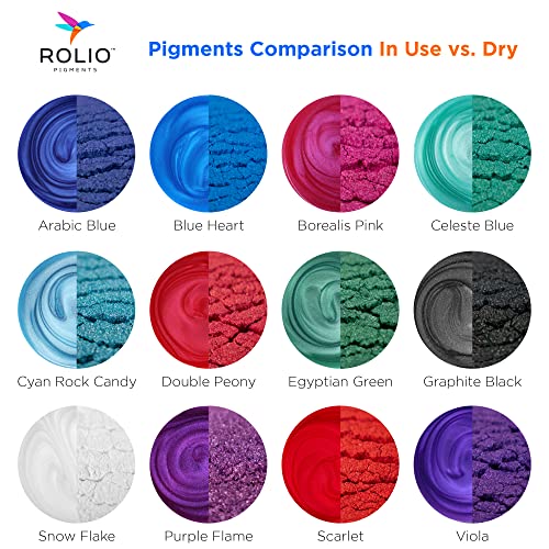 Rolio - Mica Powder - 12 Jars of Pearlescent Color Pigment for Paint, Dye, Soap Making, Nail Polish, Epoxy Resin, Candle Making, Bath Bombs, Slime - Northern Lights