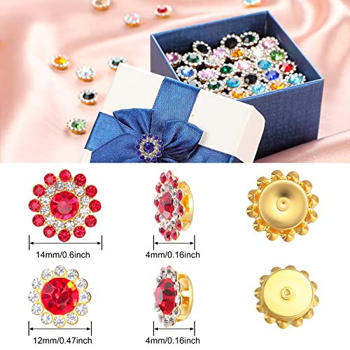 200 Pieces Flatback Rhinestones 12 mm 14 mm Flower Shape Claw Cup Sew on Rhinestone Buttons Crystal Glass Flower Multicolor Jeweled Buttons for Crafts Clothes Jewelry Making(0.6inch)