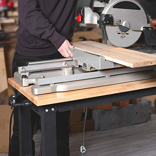 WORKPRO 60" Adjustable Workbench, Rubber Wood Top Heavy-Duty Workstation, 2000 LBS Load Capacity Hardwood Worktable with Power Outlets, for Workshop, Garage, Office, Home