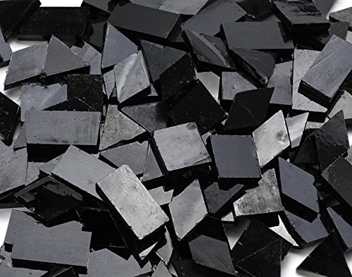 Lanyani Glass Mosaic Tiles for Art Crafts,4 Shapes Mixed Tiffany Stained Glass Pieces,200 Pieces (Regular Black)
