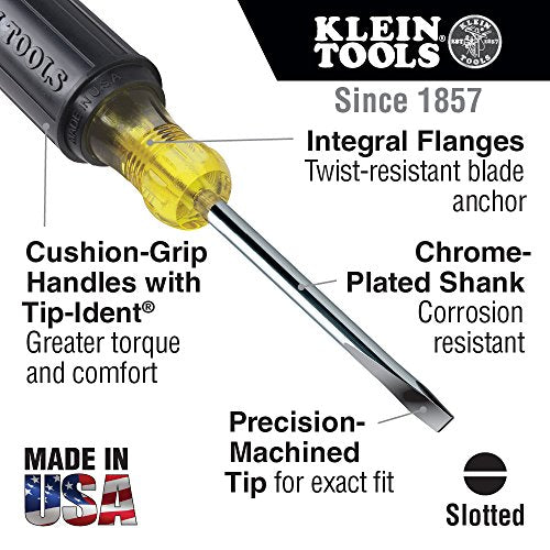 Klein Tools 605-8 1/4-Inch Cabinet Tip Screwdriver, Heavy Duty, with 8-Inch Shank